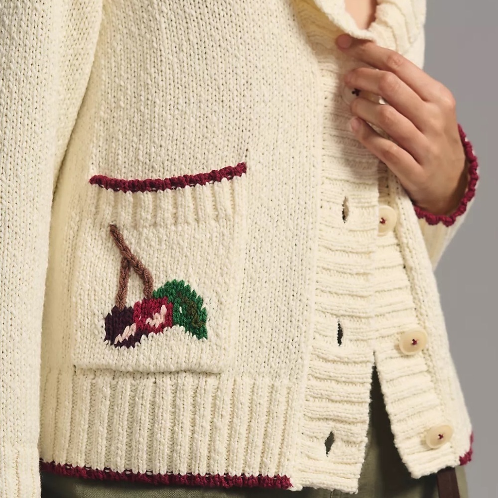 Anthropologie Maeve Cherry Cardigan Sweater NWOT Size Small petite EUC - Picture 3 of 14